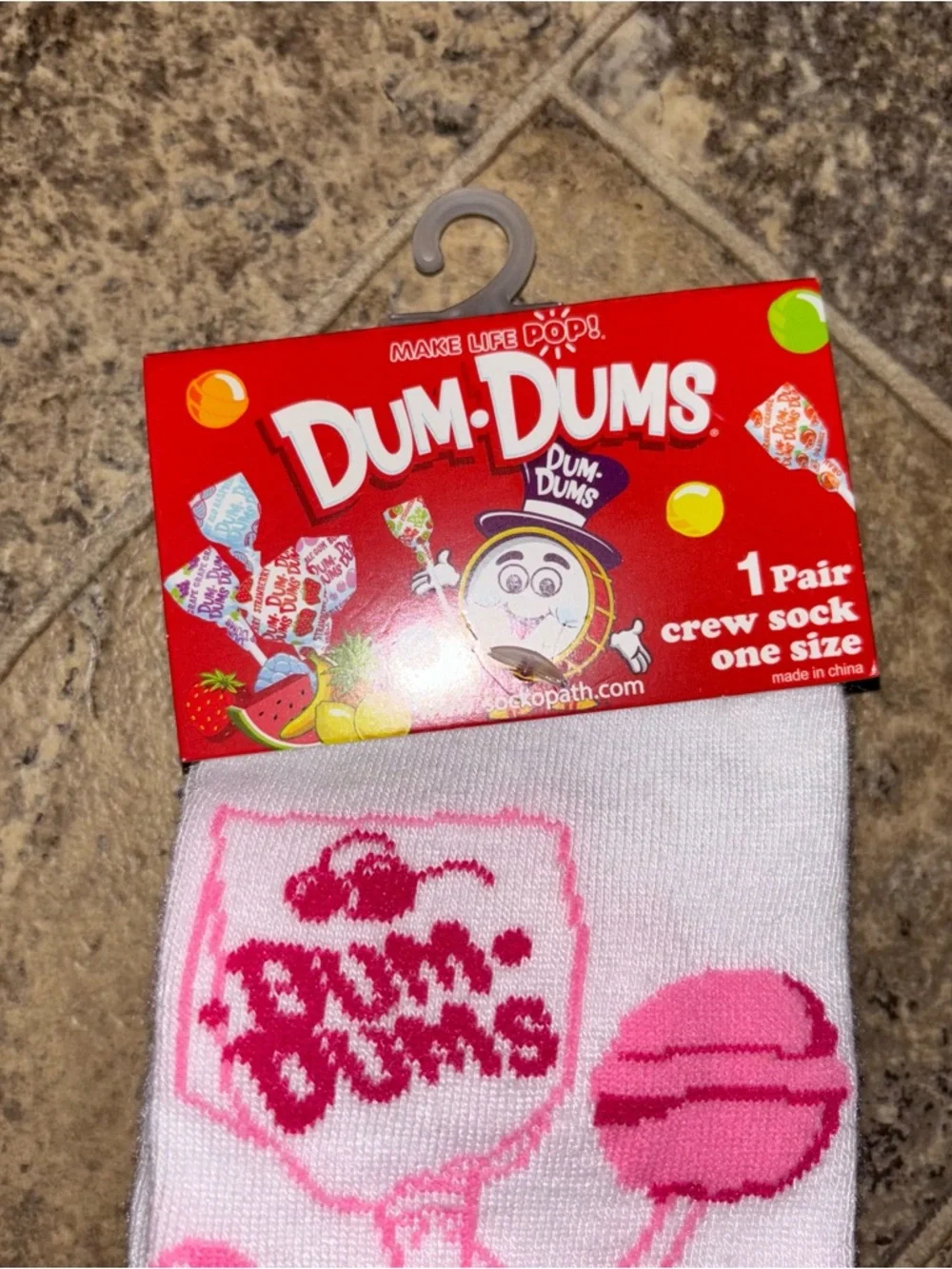 Dum Dums Novelty yCandy Crew Socks - White & Red with Pink Accents